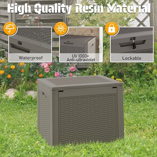 NUNU LAB 30 Gallon Outdoor Storage Box Waterproof, Outside Package Delivery Deck Boxes with Lockable Lid, Backyard Storage Bin For Garden Tools, Patio Cushions Accessories, Gray