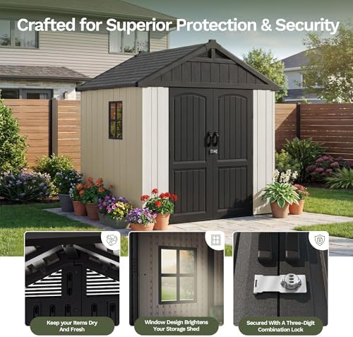 Devoko 8 x 6 FT Resin Storage Shed with Floor, Outdoor Plastic Shed