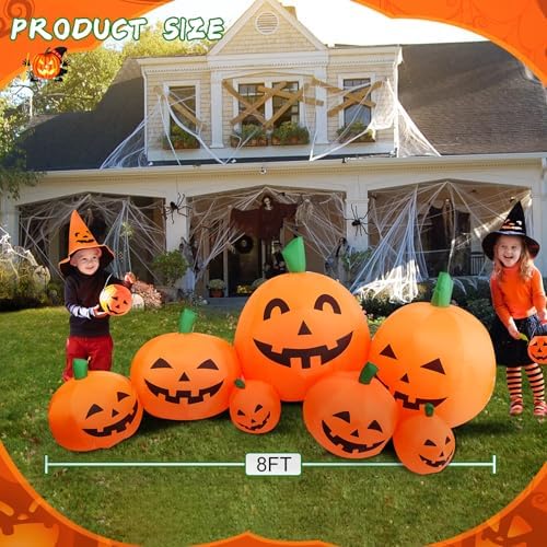 8FT Long Halloween Inflatable Pumpkin Patch Fall Inflatable Thanksgiving Inflatable Pumpkin Patch Blow up Pumpkin Decor Outer Large Party Yard Decoration
