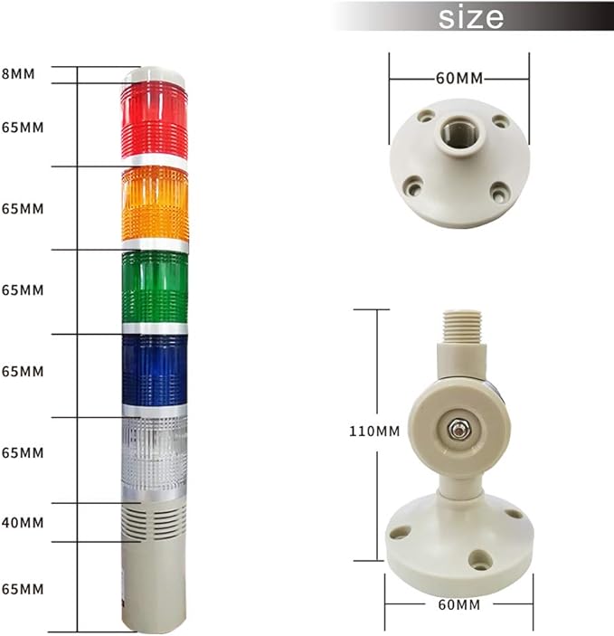 YJINGRUI 5 Stack LED Signal Tower Light, Industrial Flashing LED Warning Light