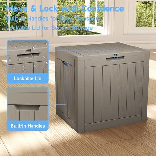 Resin Deck Box Outdoor Storage Box Waterproof for Patio Furniture,Outdoor Cushions,Garden Tools and Pool Supplies (Grey, 35 Gallon)