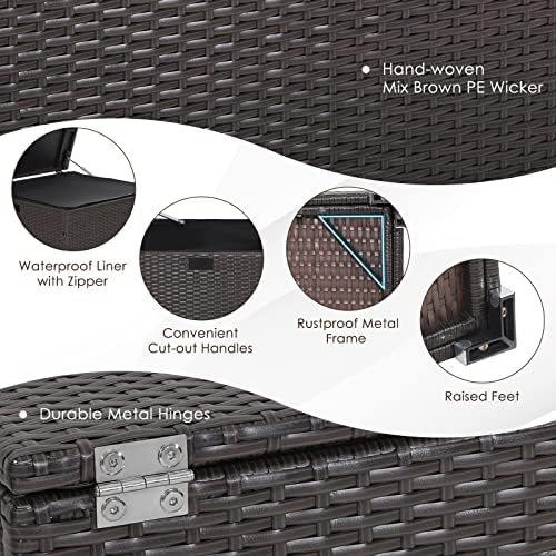 RELAX4LIFE Outdoor Storage Box 72-Gallon - Outside Wicker Storage Bin with Waterproof Zippered Liner, Gas Strut, Package Delivery Boxes for Outside, Accessories, Garden Tools Storage Deck Box