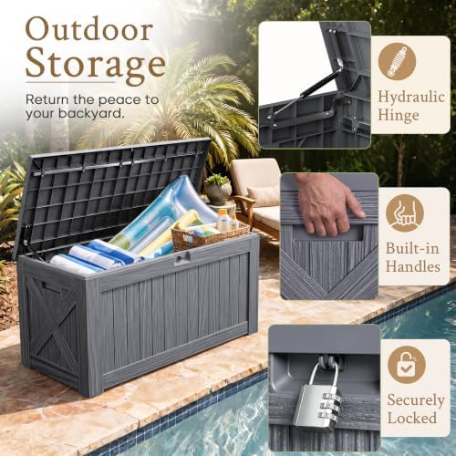 Devoko 120 Gallon Deck Box Resin Outdoor Storage Box Waterproof