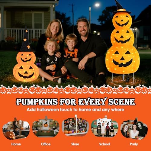 Halloween Pumpkin Decorations, Battery Operated Pre-Lit Collapsible Jack-o-Lantern with 100 LED & 8 Modes, Pop Up Pumpkin Decor for Indoor Outdoor Yard, Party, Halloween Fall Holiday