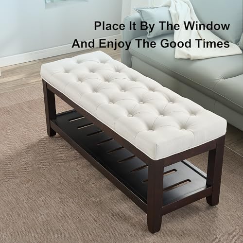 44" Entryway Bench with Shoe Storage, Upholstered, 500 LBS