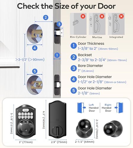 TEEHO TE012W-K WiFi Smart Keyless Entry Door Lock with Knob, Matte Black
