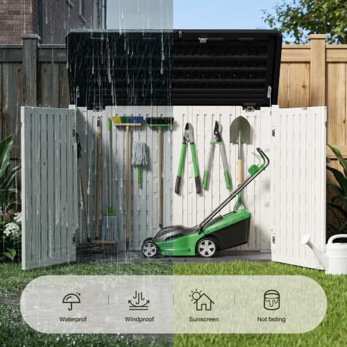 31 Cu.Ft Resin Outdoor Storage Cabinet with Floor, Weatherproof Plastic Vertical Outdoor Storage Shed for Garden Backyard Patio Pool Tool
