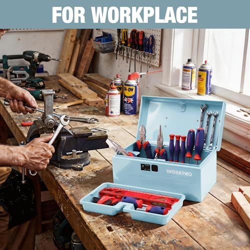 WORKPRO 10.8" Mini Metal Tool Box with Removable Tray