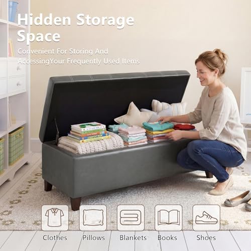 Joveco 51 Inch Storage Bench,Leather Tufted Storage Ottoman with Legs
