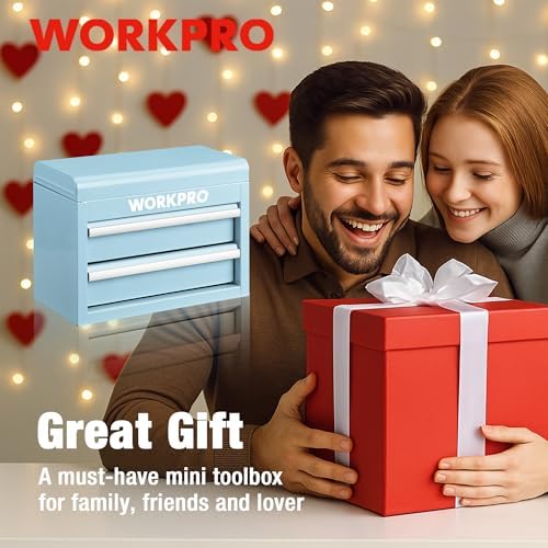 WORKPRO Metal Mini Tool Box with 2 Drawers and Top Storage