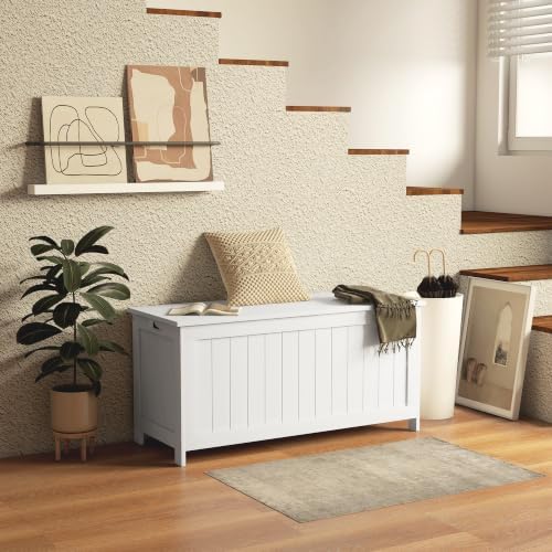 HOMCOM Storage Bench Cut-Out Handles 39.4" x 15.7" x 18.9" White