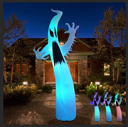 [3-Colored Flashing LED Lights] 12FT Giant Halloween Inflatables Ghost