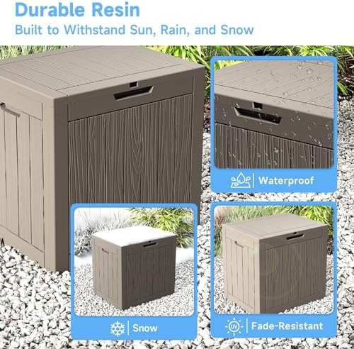 Resin Deck Box Outdoor Storage Box Waterproof for Patio Furniture,Outdoor Cushions,Garden Tools and Pool Supplies (Grey, 35 Gallon)