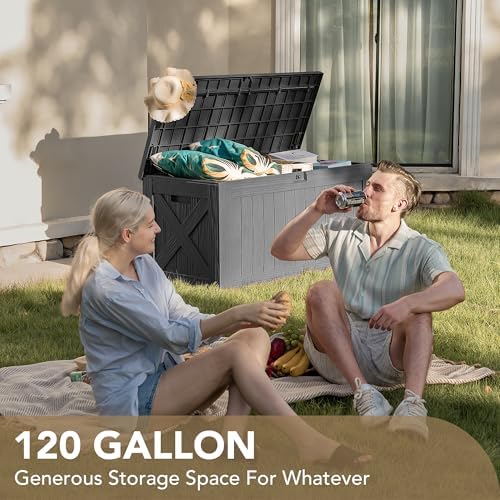 Devoko 120 Gallon Deck Box Resin Outdoor Storage Box Waterproof
