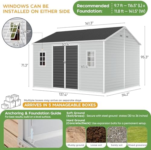 WACASA 10x12 FT Large Resin Plastic Outdoor Storage Shed with Floor