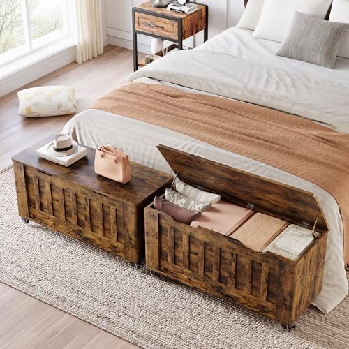 IDEALHOUSE Storage Chest, 39.4" Storage Bench Wooden Storage Trunk, Retro