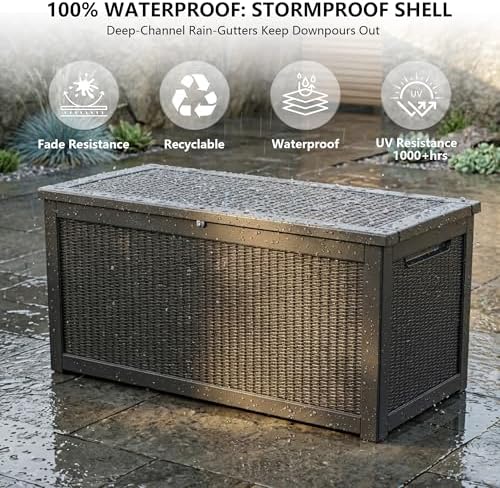 Outdoor Storage Box,320 Gallon Waterproof Deck Box [Upgraded 3.0]
