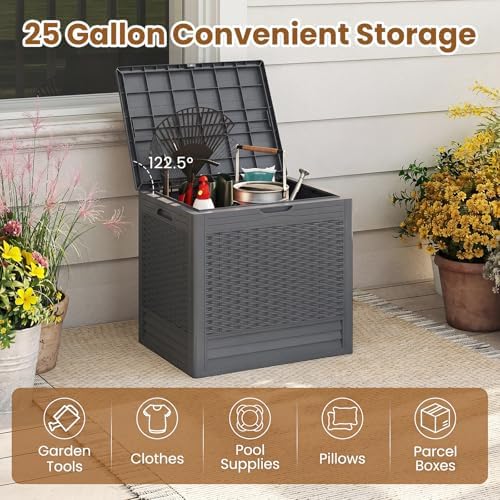 Tangkula 25 Gallon Waterproof Outdoor Storage Box with Lockable Lid