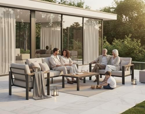 Aluminum Outdoor Patio Furniture Set with Coffee Table, 4 Piece Patio Convers...
