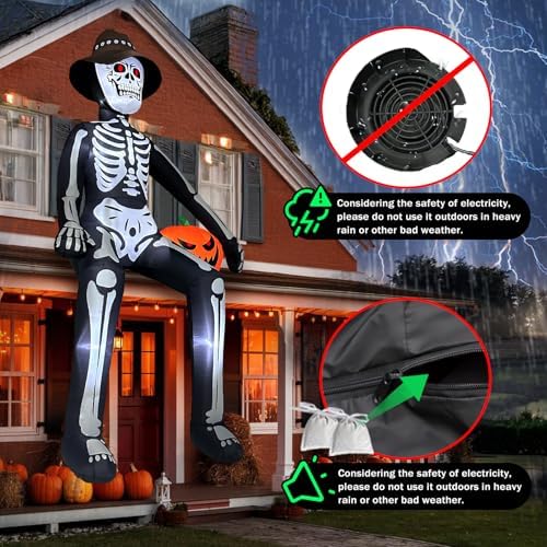 10 ft Inflatable Skeleton Halloween Decor Outdoor, Blow Ups Giant Skeleton