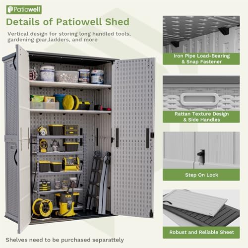 Patiowell 50 cu.ft Resin Outdoor Storage Shed, Resin Storage Cabinet