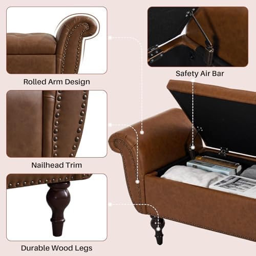 63.8" Storage Bench For Bedroom Faux Leather End Of Bed Bench With Storage