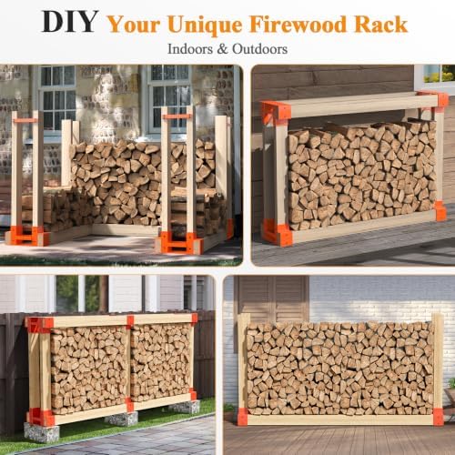Mr IRONSTONE Firewood Rack Outdoor Indoor, Adjustable to ANY Length Firewood Log Rack Brackets Kit, Heavy Duty Fire Wood Storage Racks, Fireplace Wood Holder for Patio Deck
