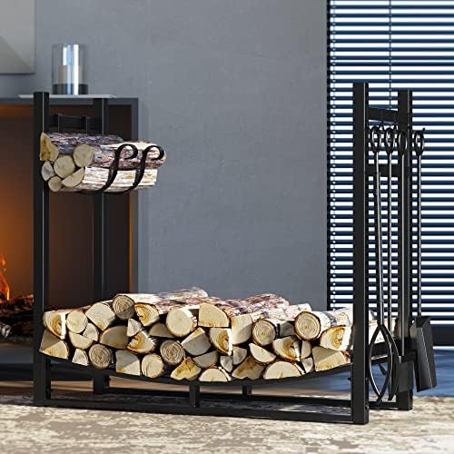 Fire Beauty Fireplace Log Rack 34 Inch Wood Storage Holder with 4 Tools