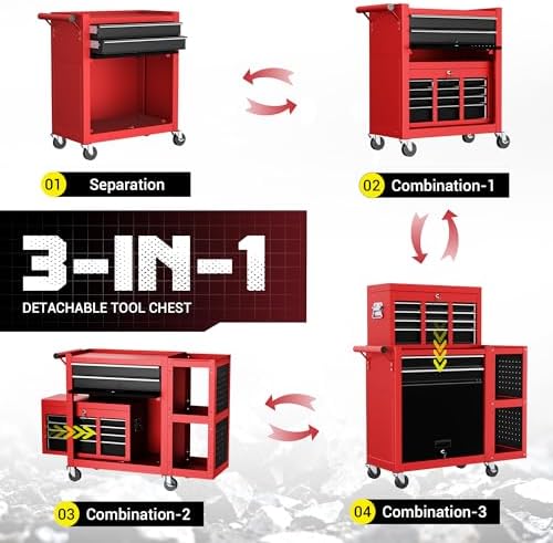 8 Drawer Rolling Tool Chest, 3-in-1 Assembled Tool Cabinet