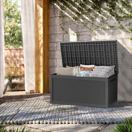 TARKARI 370 Gallon Outdoor Storage Box Waterproof, Resin Deck Boxes with Lockable Lid & UV-Resistant for Patio, Pool, Garden Furniture Cushions & Accessories, Black