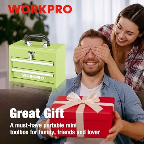 WORKPRO Portable Mini Metal Tool Box with 2 Drawers