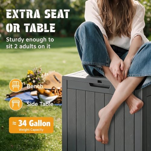NUNU LAB 34 Gal Outdoor Storage Box Waterproof Lockable,Deck Box,Black