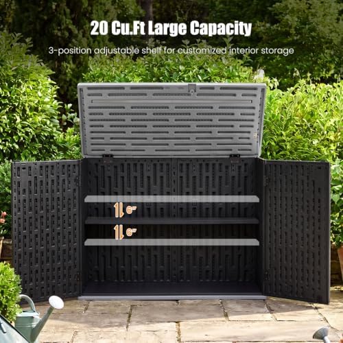 DREAMADE Horizontal Outdoor Storage Cabinet, 20 Cu.Ft Resin Shed, Black