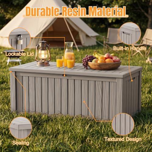 Outdoor Storage Box, 240 Gal Waterproof Resin Deck Box w/Support Rod