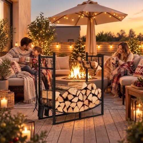 Tangkula 30'' Firewood Log Rack with 4 Tools Set for Indoor & Outdoor
