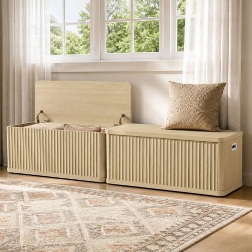 SICOTAS Storage Bench 80.4" Wide Shoe Bench with Lift Top Large Wooden Storage Chest Trunk Modern Blanket Chest with 4 Safety Hinges & Seating for Bedroom Entryway Living Room Hallway
