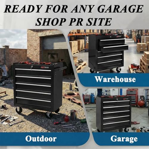 5 Drawers Rolling Tool Chest on Wheels, Multifunctional Tool Cart Tool Storage, Drawers Rolling Tool Trolley Organizer Tool Case for Garage,Warehouse,Workshop,Repair Shop (5 Drawers-Black)
