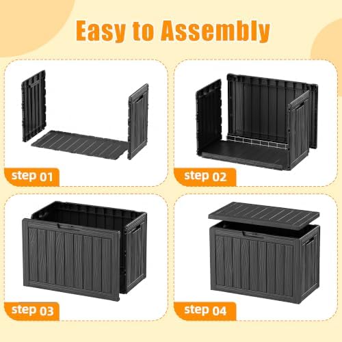 Vixzen 55 Gallon Outdoor Storage Box Waterproof, Deck Boxes Lockable, Black