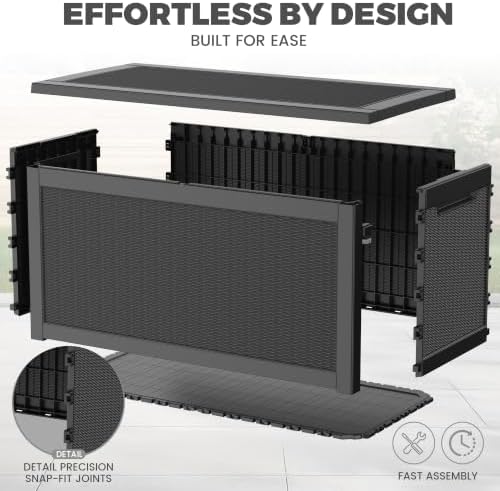 380 Gallon Outdoor Deck Box, Lockable Waterproof Outdoor Storage Boxes For Garden Tools,Indoor Cushions,Accessories Outside Storage Resin Weatherproof Container, Black
