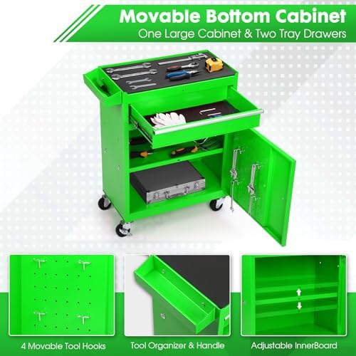 Dawmilon 5-Drawer Rolling Tool Chest, 2-in-1 Tool Box Organizer with Lockable Wheels, Sliding Drawers, and Detachable Top, Garage Workshop Tool Storage Cabinet, Green