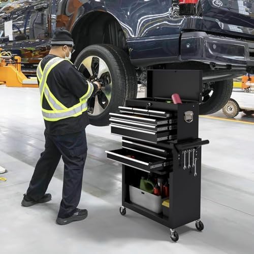 8 Drawer Rolling Tool Chest, High Capacity Tool Box with Lockable Wheels and Drawers, 2 in 1 Portable Toolbox Organizer Storage Cabinet For Garage, Warehouse, Repair Shop