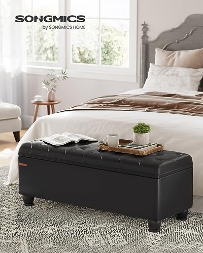 SONGMICS Storage Ottoman, 46.5 Inches Long Bed End Stool, Solid Wood Legs