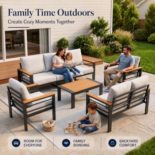 Aluminum Outdoor Patio Furniture, 5 Piece 7-Seat Conversation Set with 2 Chai...