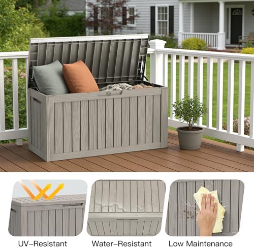Mars Villa 80 Gallon Deck Box, Outdoor Storage Box, Outside Bin, Grey