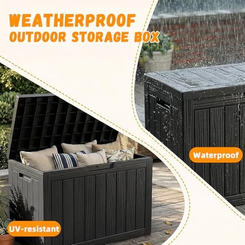 EasyUp 60 Gal Outdoor Storage Box Waterproof Lockable Resin Deck Box