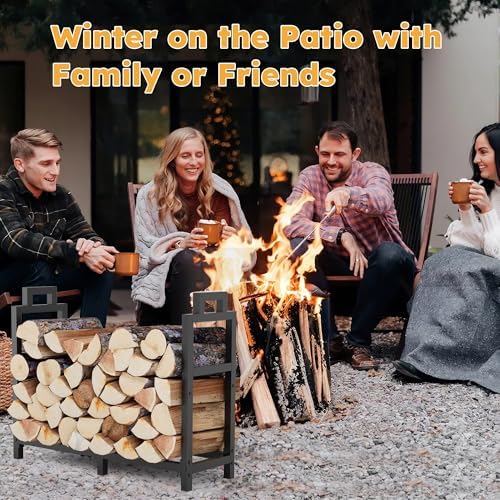 30 Inch Firewood Rack Outdoor Indoor with Handle and Log Carrier Bag, Stable Metal Wood Rack Heavy Duty Log Holder for Fireplace Patio Deck, Rustproof Firewood Storage Organizer Tool, Black, Square