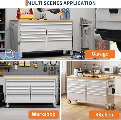 9-Drawer, Mobile Tool Chest with Military-Grade Locking System - Stainless Steel Storage Cabinet, High-Weight Capacity for Mechanics & Workshops