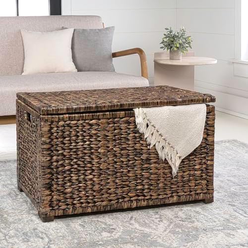 happimess Anada 30" Storage Trunk Wicker Weave Water Hyacinth, Brown Wash
