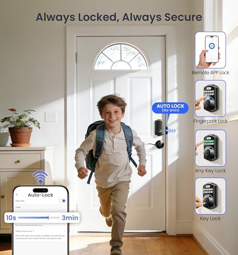 Veise VE012W-B Smart Wi-Fi Deadbolt Lock with Handle Set, Matte Black