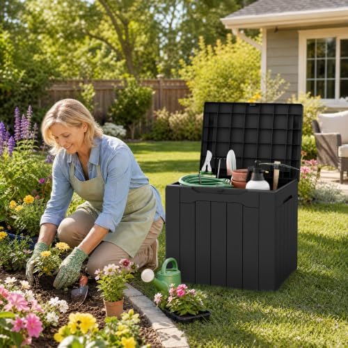 Flamaker 2 Pack Deck Box 31 Gallon Waterproof Resin Storage Box with Lid